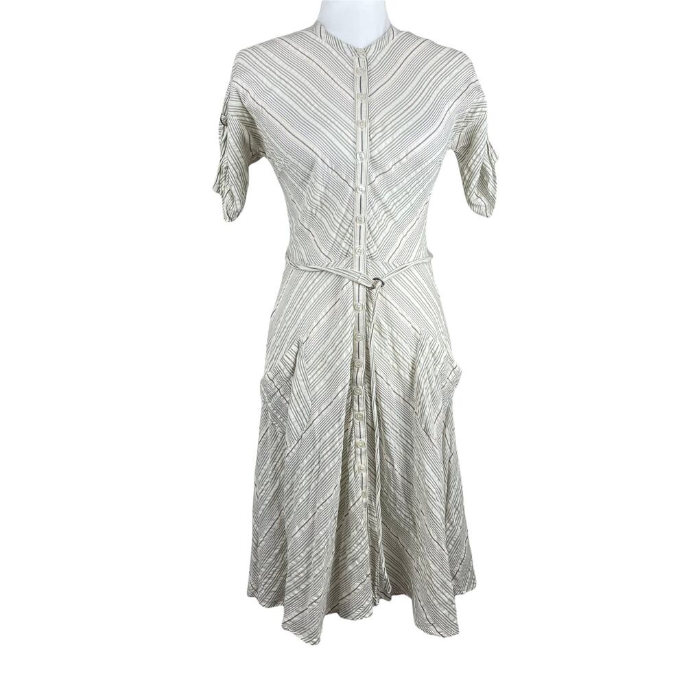 French Connection Striped Button Front Dress Prairie Cottagecore Vibe Size 4 - Picture 2 of 12